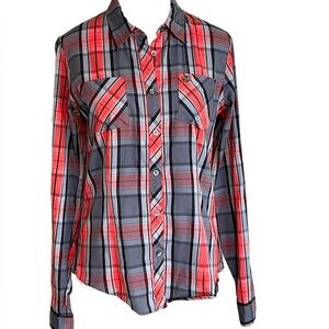 OBEY Western Vibe Inpired Plaid Fitted Long Sleeve Shirt Size M Boho Rockabilly